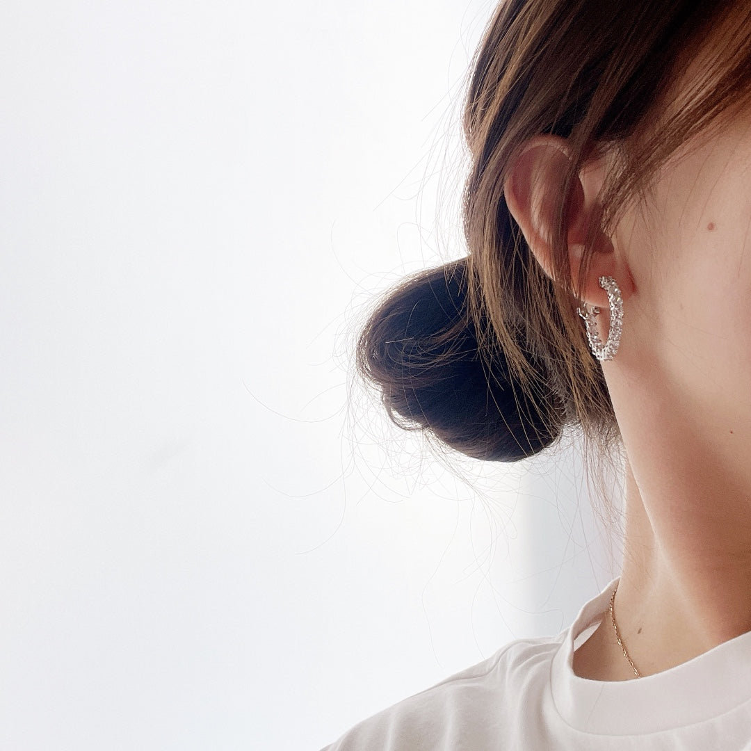 [Lumi Jewelry]SILVER DIAMOND HOOP EARRINGS