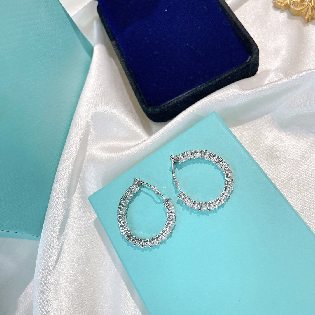 [Lumi Jewelry]SILVER DIAMOND HOOP EARRINGS