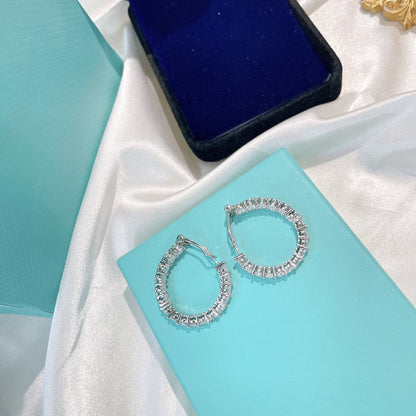 [Lumi Jewelry]SILVER DIAMOND HOOP EARRINGS