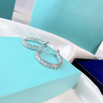 [Lumi Jewelry]SILVER DIAMOND HOOP EARRINGS