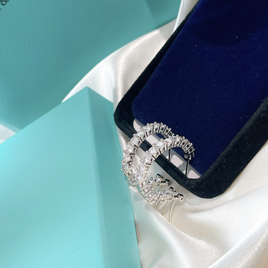 [Lumi Jewelry]SILVER DIAMOND HOOP EARRINGS