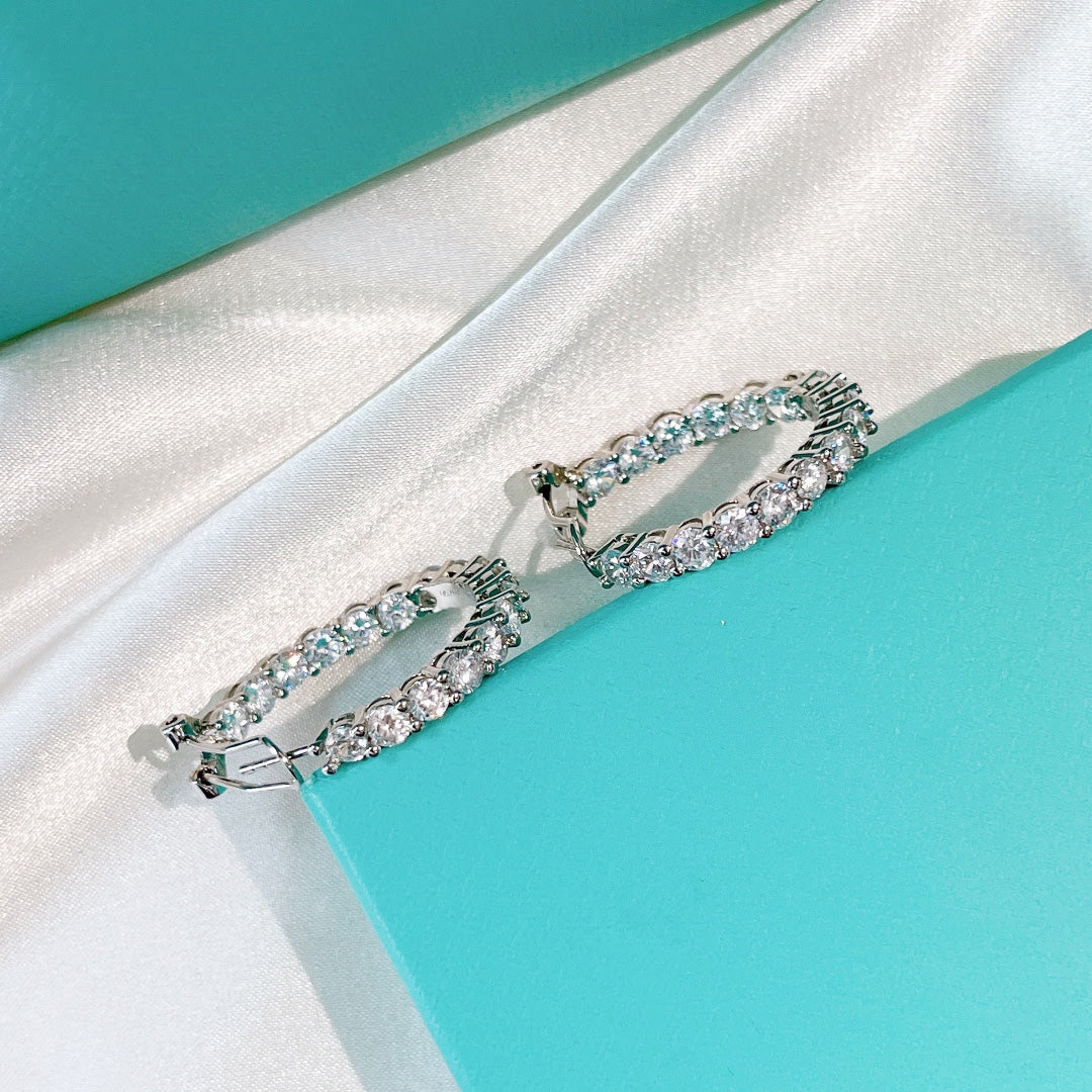 [Lumi Jewelry]SILVER DIAMOND HOOP EARRINGS