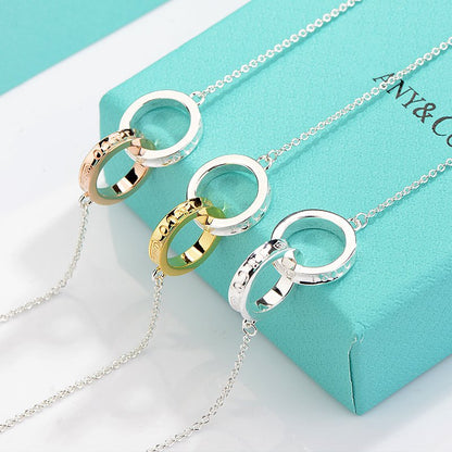 [Lumi Jewelry]NECKLACE FEMALE DOUBLE RING DOUBLE CIRCLE COUPLE PENDANT