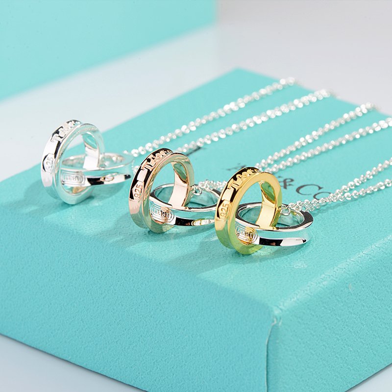 [Lumi Jewelry]NECKLACE FEMALE DOUBLE RING DOUBLE CIRCLE COUPLE PENDANT
