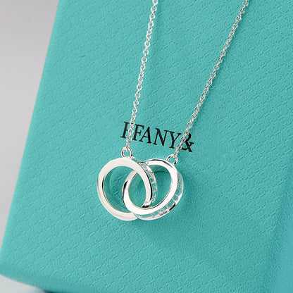 [Lumi Jewelry]NECKLACE FEMALE DOUBLE RING DOUBLE CIRCLE COUPLE PENDANT