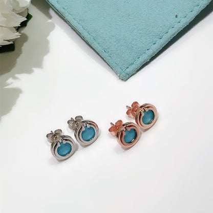 [Lumi Jewelry]TURQUOISE CIRCLE WHITE GOLD EARRINGS