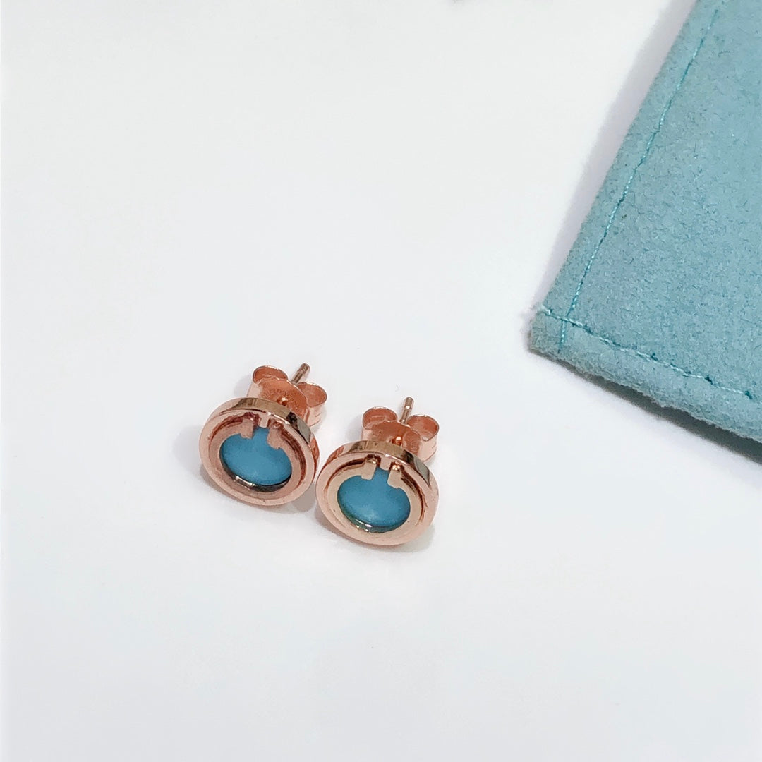 [Lumi Jewelry]TURQUOISE CIRCLE WHITE GOLD EARRINGS