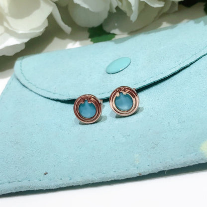 [Lumi Jewelry]TURQUOISE CIRCLE WHITE GOLD EARRINGS
