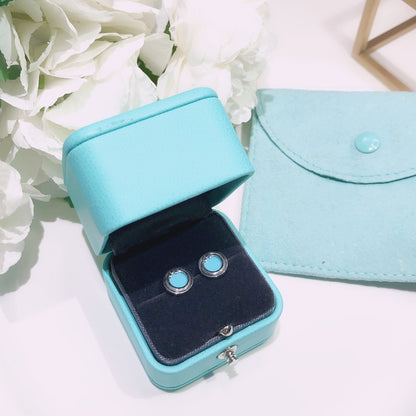 [Lumi Jewelry]TURQUOISE CIRCLE WHITE GOLD EARRINGS