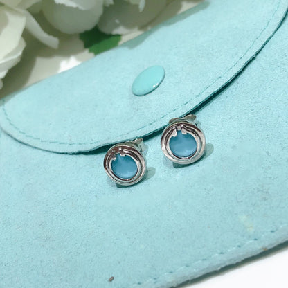 [Lumi Jewelry]TURQUOISE CIRCLE WHITE GOLD EARRINGS