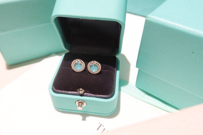 [Lumi Jewelry]TURQUOISE CIRCLE WHITE GOLD EARRINGS