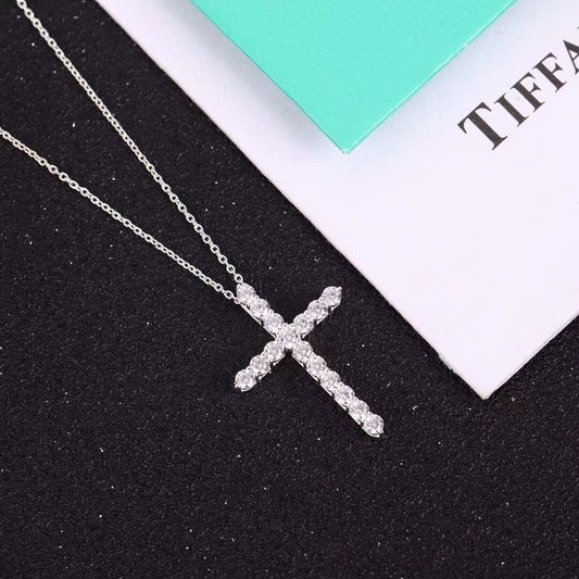 [Lumi Jewelry]MOISSANITE STONE CROSS PENDANT NECKLACE SIMULATED DIAMOND CROSS CHOKER