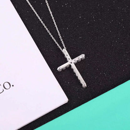 [Lumi Jewelry]MOISSANITE STONE CROSS PENDANT NECKLACE SIMULATED DIAMOND CROSS CHOKER
