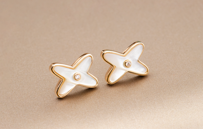 [Lumi Jewels]JEUX DE WHITE MOP PINK GOLD DIAMOND EARRINGS