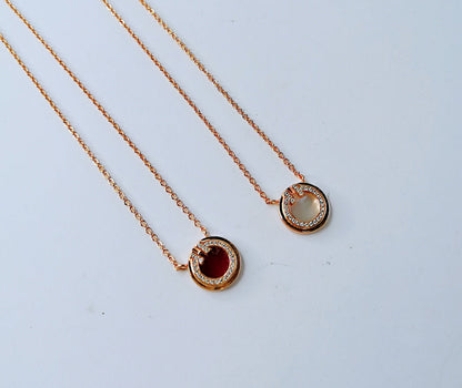[Lumi Jewelry]DIAMOND AND MOTHER PEARL CIRCLE NECKLACE PENDANT
