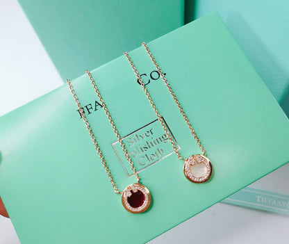 [Lumi Jewelry]DIAMOND AND MOTHER PEARL CIRCLE NECKLACE PENDANT