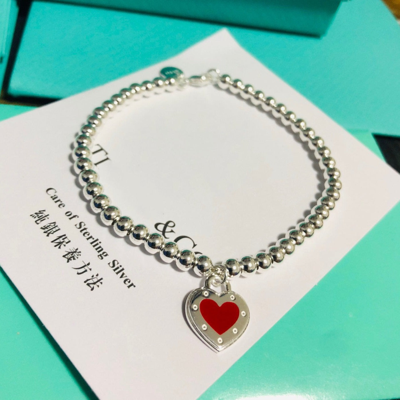 [Lumi Jewelry]LOVE TIFFANY RED HEART TAG BEAD BRACELET