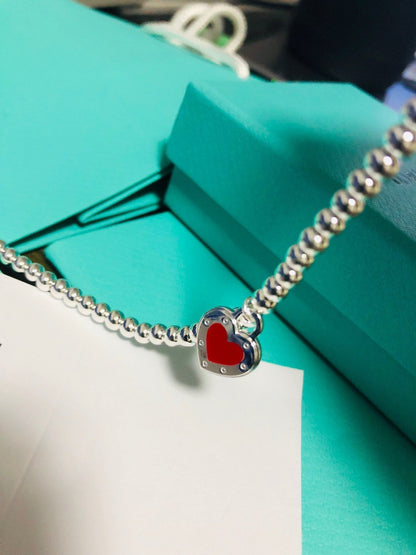 [Lumi Jewelry]LOVE TIFFANY RED HEART TAG BEAD BRACELET