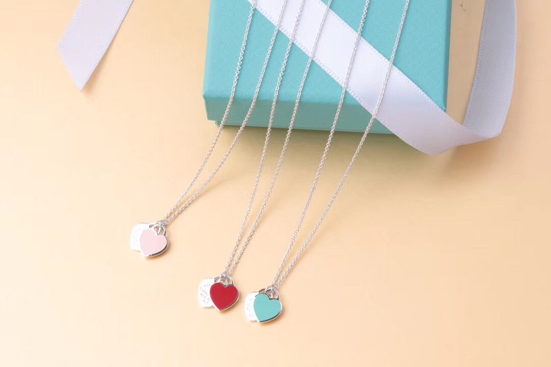 [Lumi Jewelry]DOUBLE HEART TAG PENDANT SILVER MINI NECKLACE