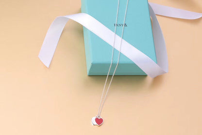 [Lumi Jewelry]DOUBLE HEART TAG PENDANT SILVER MINI NECKLACE