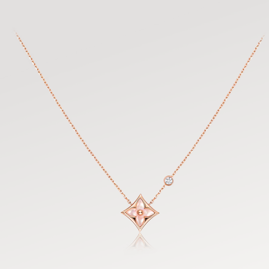 [Lumi Jewels]STAR PINK MOP 1 DIAMOND PINK GOLD NECKLACE