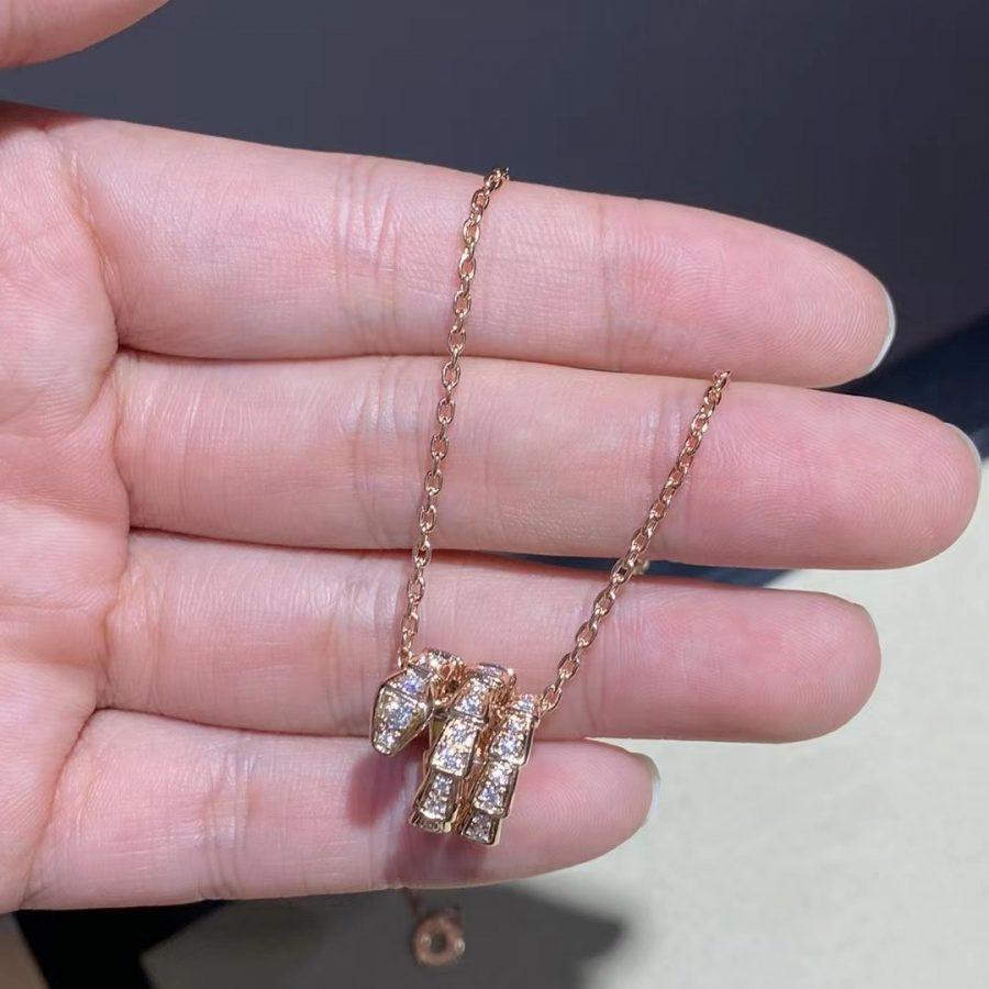 [Lumi Jewels]SERPENTI PINK GOLD NECKLACE DOUBLE RING DIAMOND