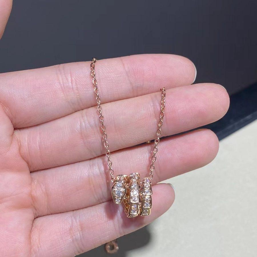 [Lumi Jewels]SERPENTI PINK GOLD NECKLACE DOUBLE RING DIAMOND