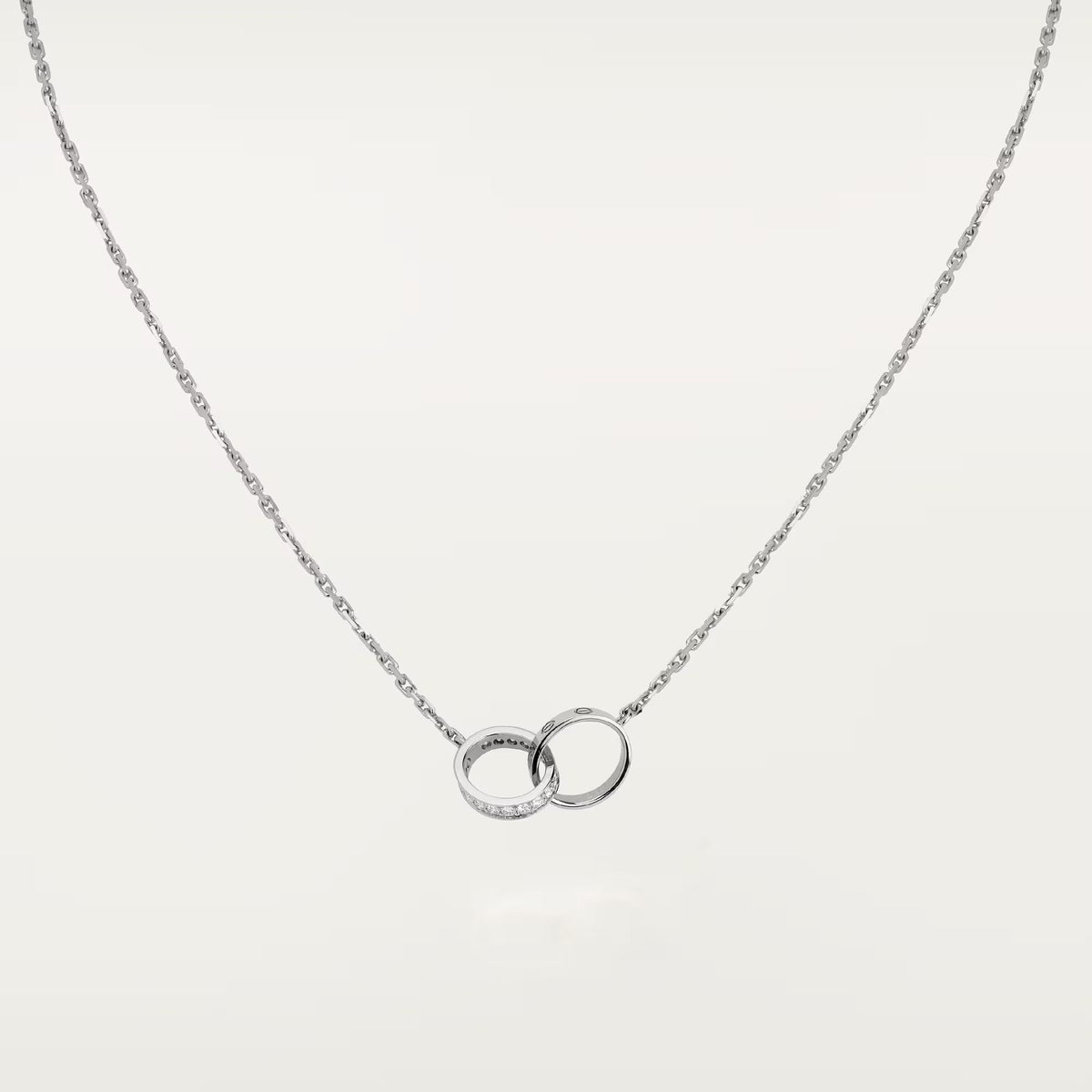 [Lumi Jewelry]LOVE DOUBLE RING HALF DIAMOND NECKLACE