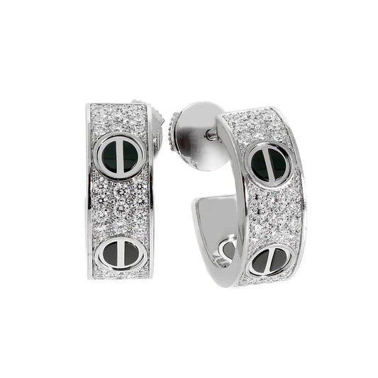 [Lumi Jewelry]LOVE CERAMIC DIAMOND PAVED SILVER EARRINGS