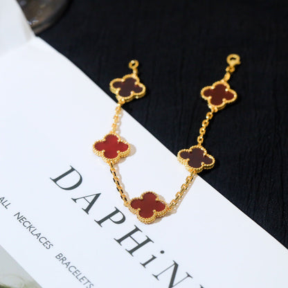 [Lumi Jewels]CLOVER 5 MOTIFS RED AGATE  BRACELET