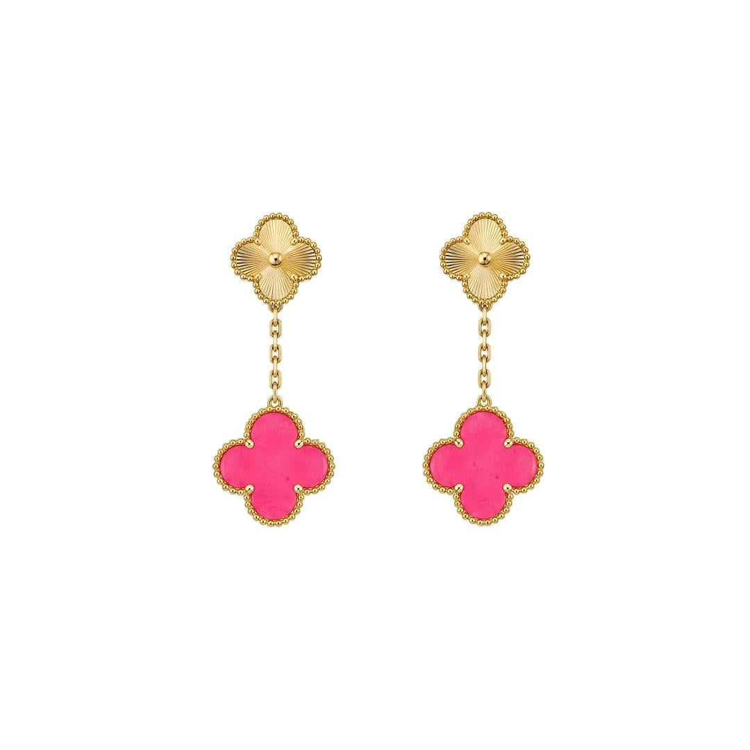 [Lumi Jewelry]NEW CLOVER 2 MOTIF PINK ENAMEL EARRINGS