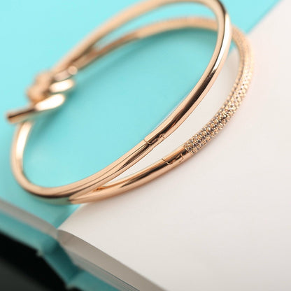 [Lumi Jewelry]KNOT DOUBLE ROW PINK GOLD DIAMOND BRACELET