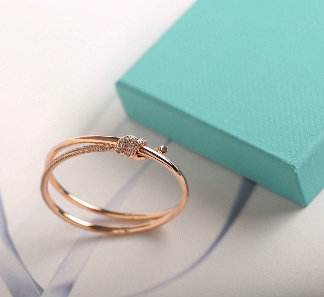 [Lumi Jewelry]KNOT DOUBLE ROW PINK GOLD DIAMOND BRACELET