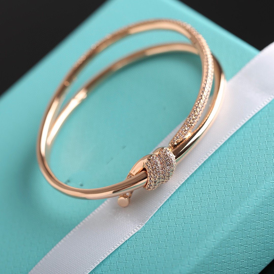 [Lumi Jewelry]KNOT DOUBLE ROW PINK GOLD DIAMOND BRACELET