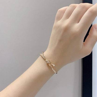 [Lumi Jewelry]KNOT DOUBLE ROW PINK GOLD DIAMOND BRACELET