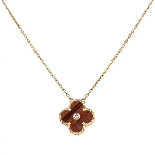 [Lumi Jewels]CLOVER 15MM DIAMOND AND YELLOW TIGER'S EYE AGATE necklace