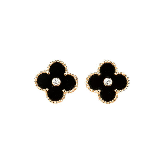 [Lumi Jewels]CLOVER MEDIUM 1 MOTIFS ONYX DIAMOND EARRINGS