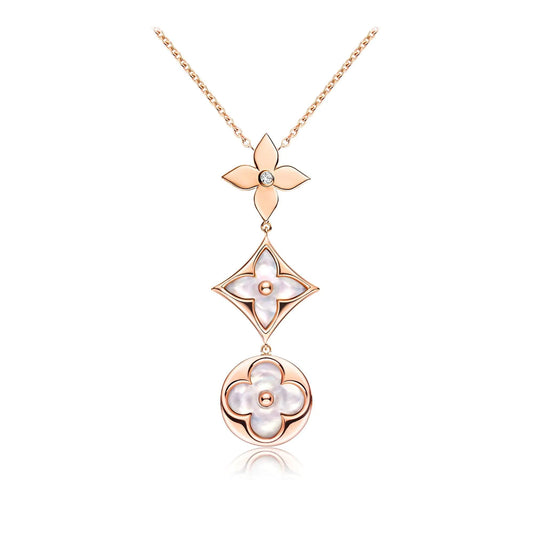 [Lumi Jewels]COLOR BLOSSOM LARIAT NECKLACE PINK GOLD WHITE MOTHER PEARL AND DIAMOND