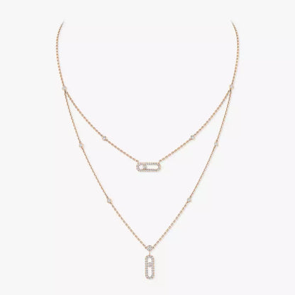 [Lumi Jewels]2 Rows Rose Gold Diamond Pave_ Necklace Move Uno