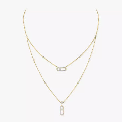 [Lumi Jewels]2 Rows Rose Gold Diamond Pave_ Necklace Move Uno