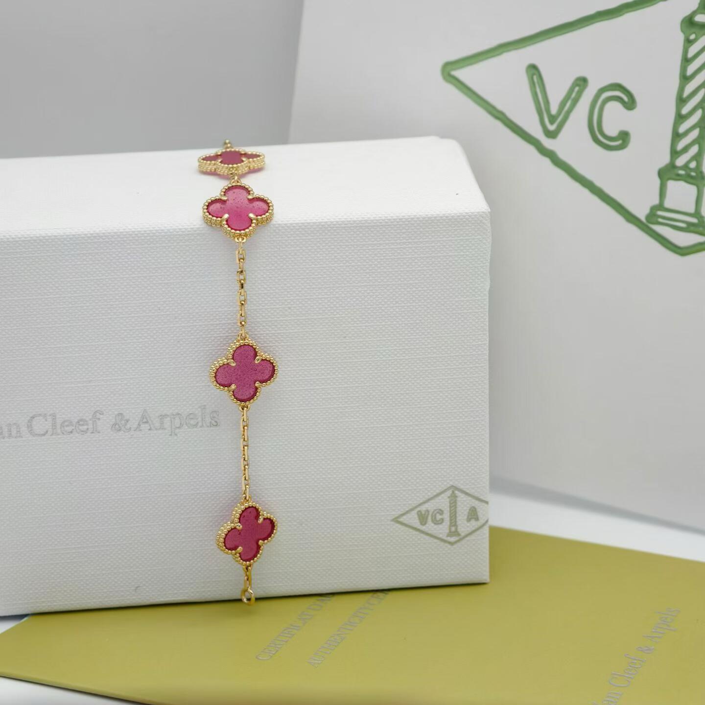 [Lumi Jewelry]CLOVER 5 MOTIFS PINK ENAMEL BRACELET