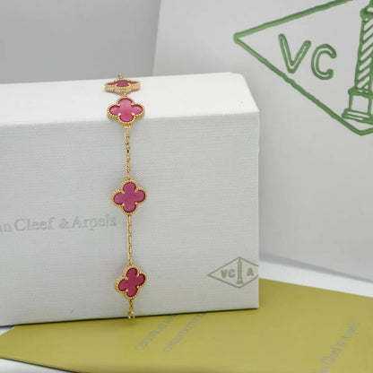 [Lumi Jewelry]CLOVER 5 MOTIFS PINK ENAMEL BRACELET
