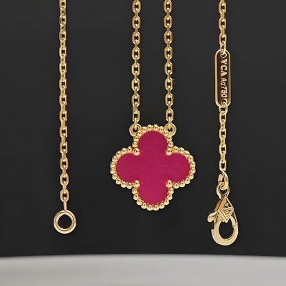 [Lumi Jewelry] CLOVER 1 MOTIFS PINK ENAMEL NECKLACE