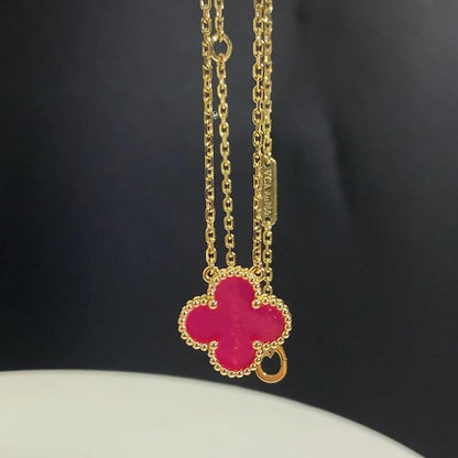 [Lumi Jewelry] CLOVER 1 MOTIFS PINK ENAMEL NECKLACE