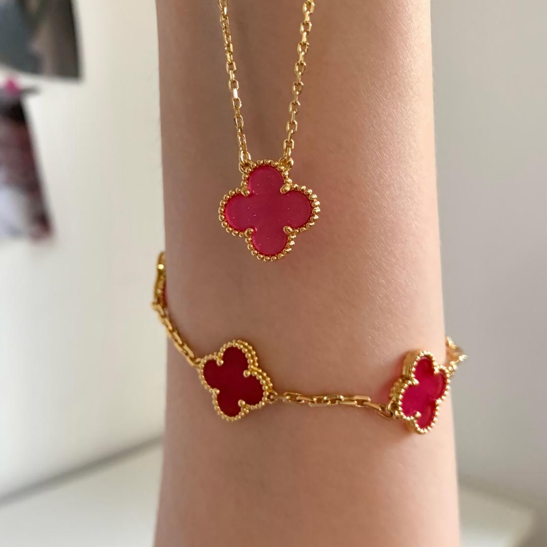 [Lumi Jewelry] CLOVER 1 MOTIFS PINK ENAMEL NECKLACE