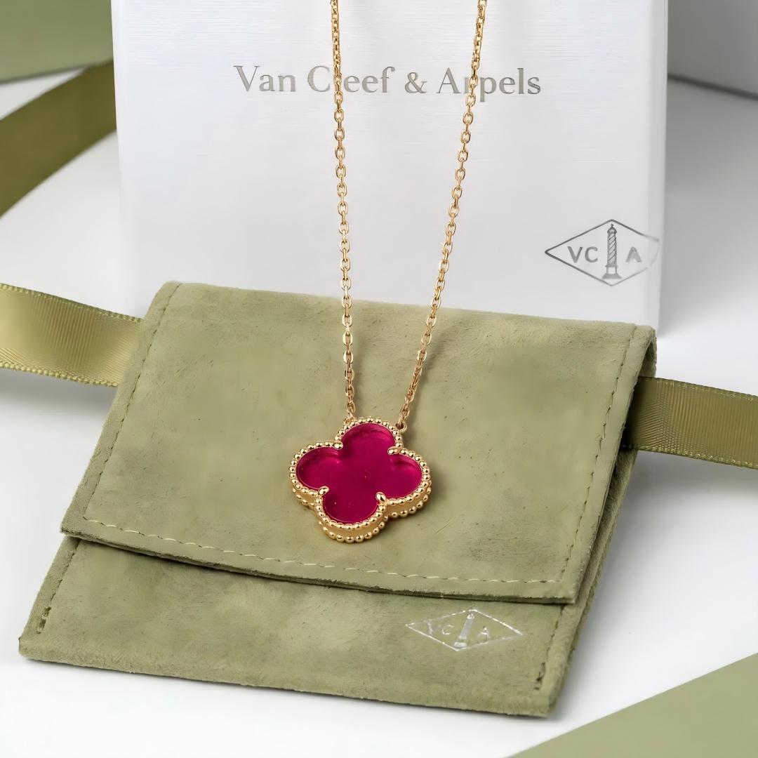 [Lumi Jewelry] CLOVER 1 MOTIFS PINK ENAMEL NECKLACE