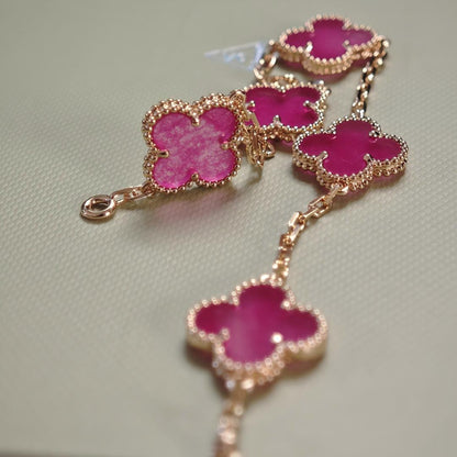 [Lumi Jewelry]CLOVER 5 MOTIFS PINK ENAMEL BRACELET