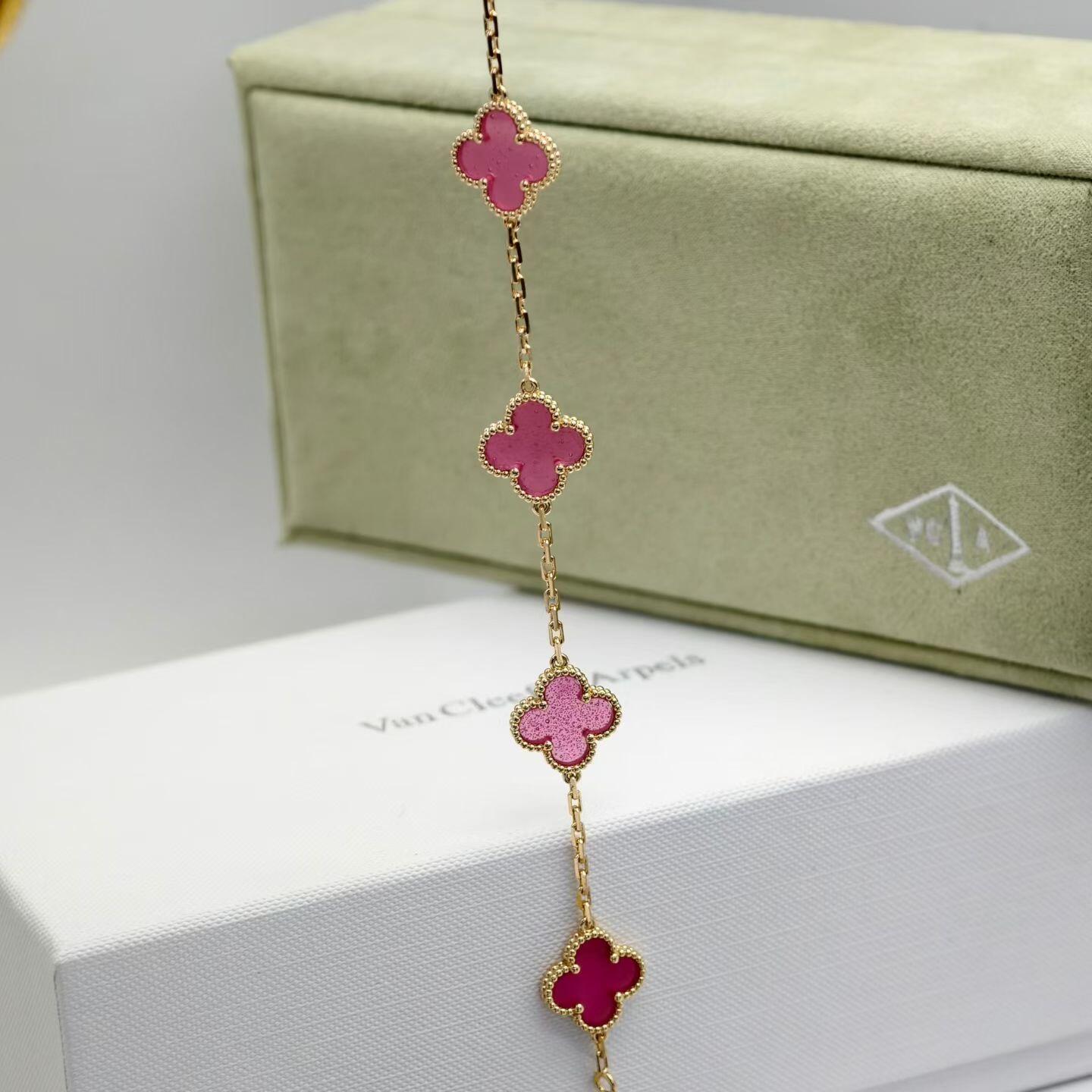[Lumi Jewelry]CLOVER 5 MOTIFS PINK ENAMEL BRACELET