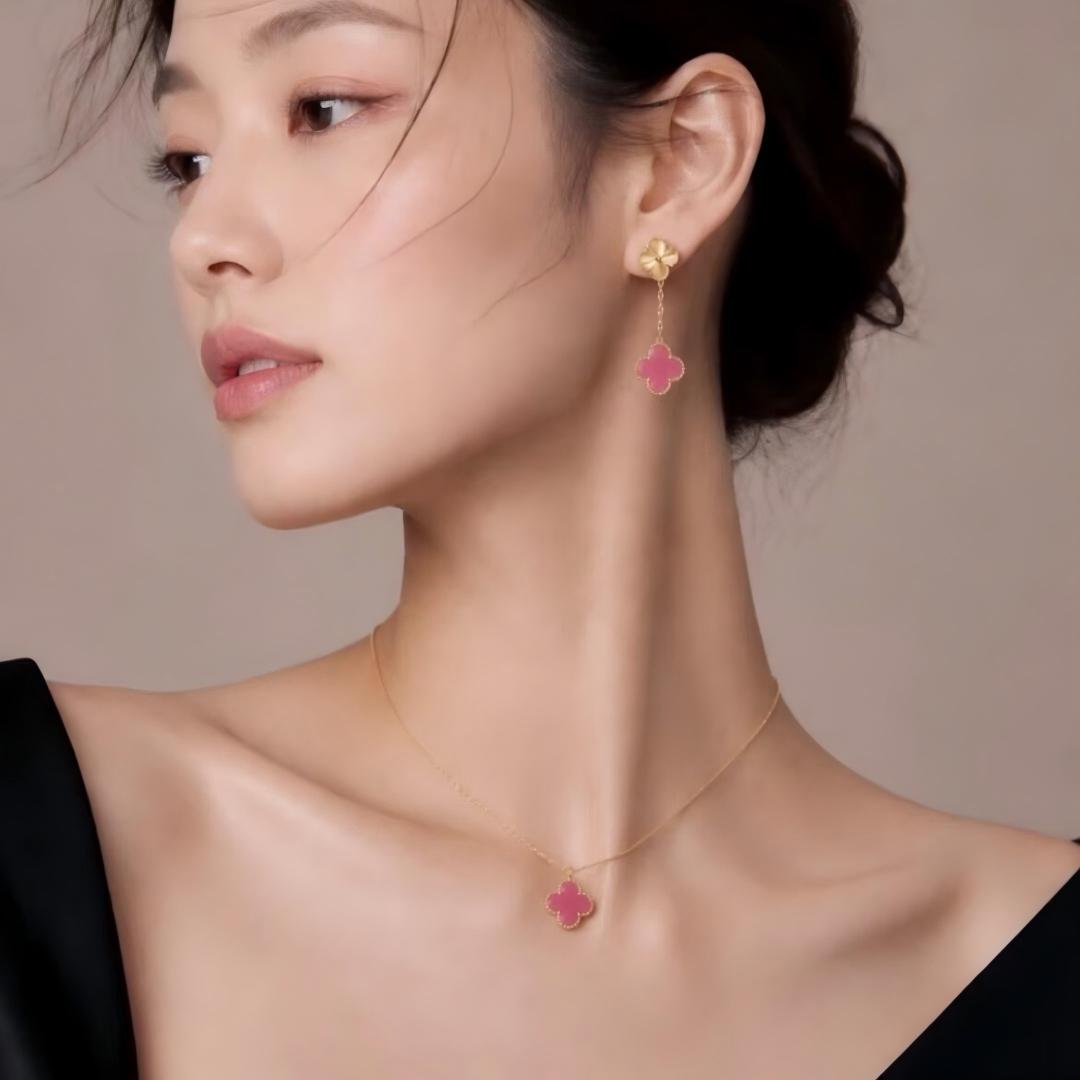 [Lumi Jewelry] CLOVER 1 MOTIFS PINK ENAMEL NECKLACE