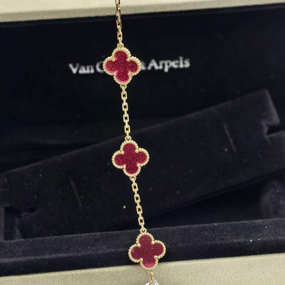[Lumi Jewelry]CLOVER 5 MOTIFS PINK ENAMEL BRACELET